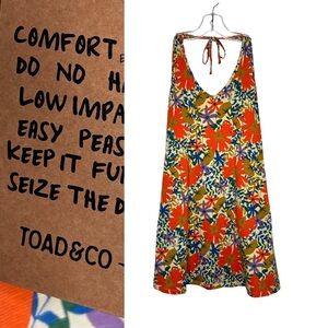 NWT Toad & Co Plumeria floral halter dress, built-in long line bra XS